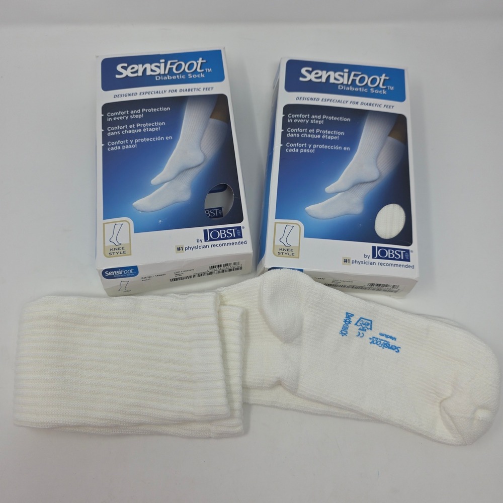 Jobst SensiFoot Diabetic Socks Medium White Knee High 8-15 mmHg 110832 Lot 2